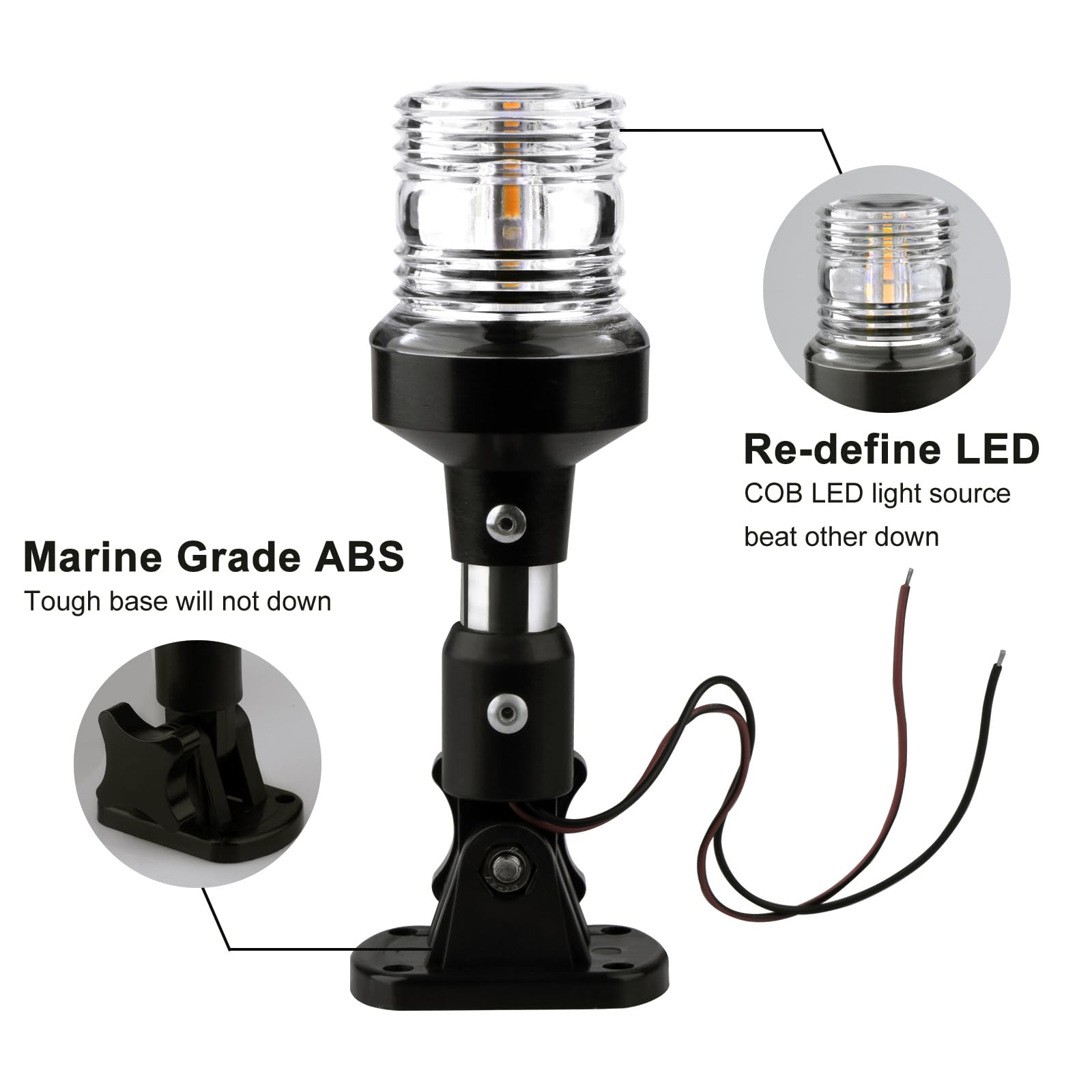 Marinexplore White LED Boat Anchor Light - 6 Stern Light for Bimini Top, 3 Nautical Mile Visibility, 12-24V All Round